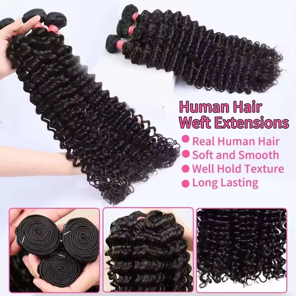 Luvin Deep Wave Raw Virgin Human Hair Bundles (30–34 Inch) Double Weft Weave