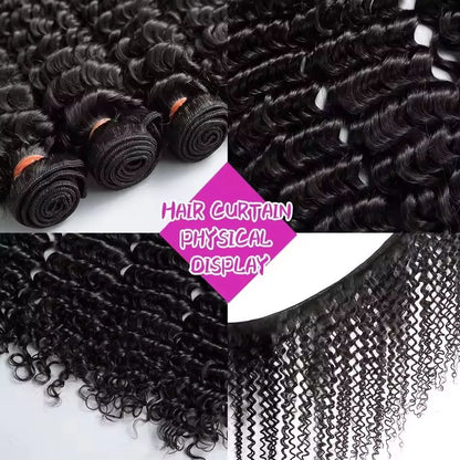 Luvin Deep Wave Raw Virgin Human Hair Bundles (30–34 Inch) Double Weft Weave
