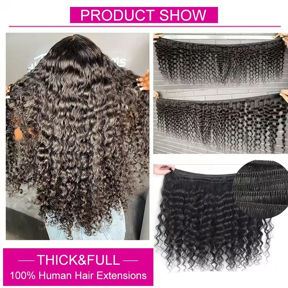 Luvin Deep Wave Raw Virgin Human Hair Bundles (30–34 Inch) Double Weft Weave