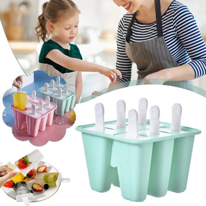 6-Grid Silicone Ice Cream Mold with Sticks - Reusable Food-Grade Popsicle Maker for DIY Homemade Frozen Treats