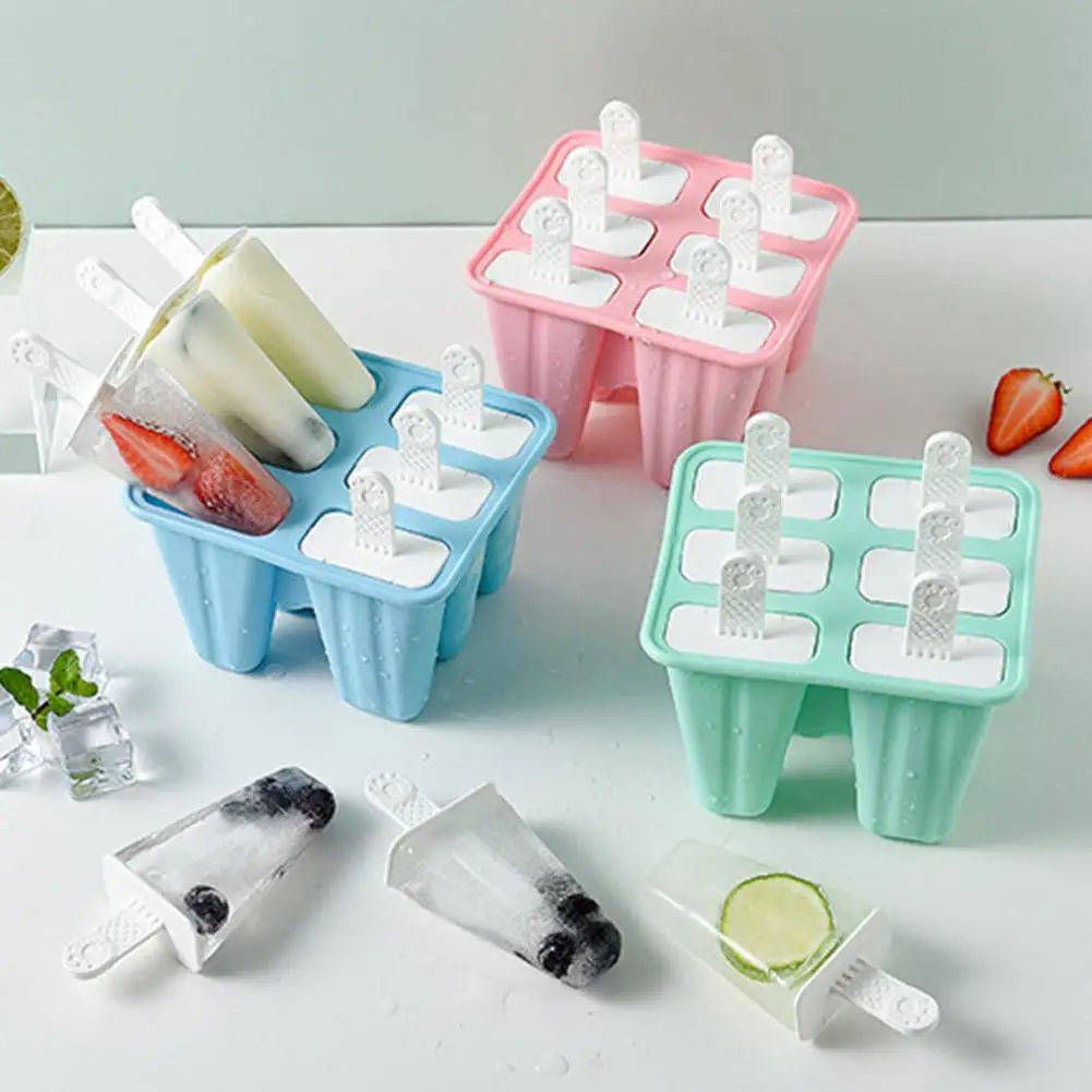 6-Grid Silicone Ice Cream Mold with Sticks - Reusable Food-Grade Popsicle Maker for DIY Homemade Frozen Treats