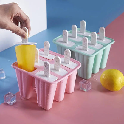 6-Grid Silicone Ice Cream Mold with Sticks - Reusable Food-Grade Popsicle Maker for DIY Homemade Frozen Treats