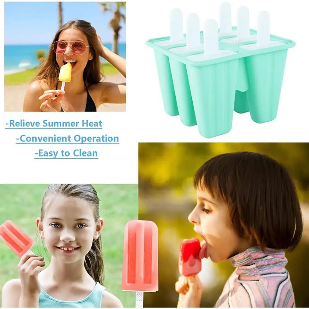 6-Grid Silicone Ice Cream Mold with Sticks - Reusable Food-Grade Popsicle Maker for DIY Homemade Frozen Treats