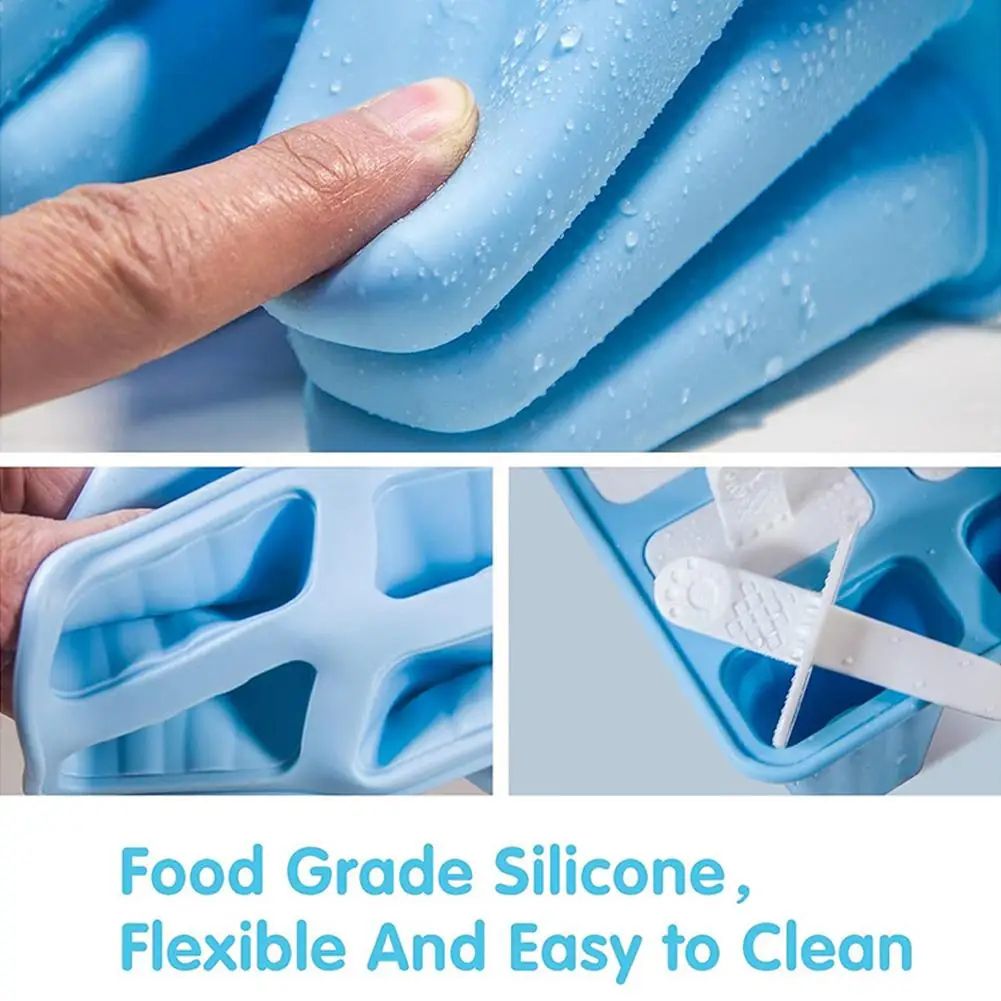 6-Grid Silicone Ice Cream Mold with Sticks - Reusable Food-Grade Popsicle Maker for DIY Homemade Frozen Treats