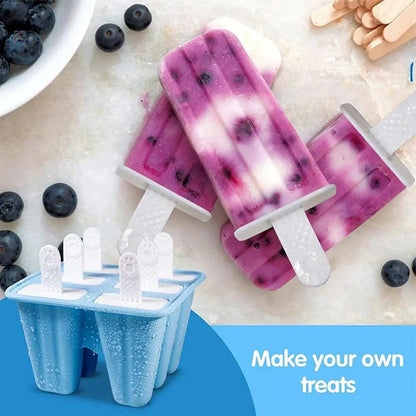 6-Grid Silicone Ice Cream Mold with Sticks - Reusable Food-Grade Popsicle Maker for DIY Homemade Frozen Treats