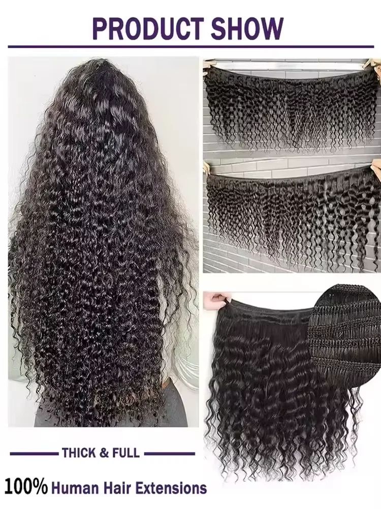 30–34 Inch Deep Wave Human Hair Bundles, Raw Unprocessed Double Weft Virgin Weave Extensions