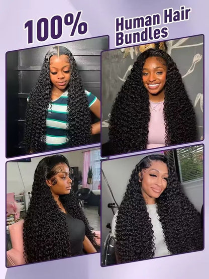 30–34 Inch Deep Wave Human Hair Bundles, Raw Unprocessed Double Weft Virgin Weave Extensions