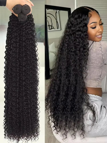 30–34 Inch Deep Wave Human Hair Bundles, Raw Unprocessed Double Weft Virgin Weave Extensions