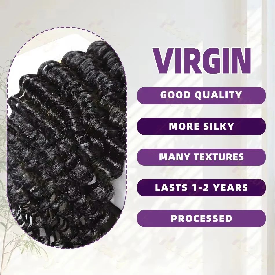 30–34 Inch Deep Wave Human Hair Bundles, Raw Unprocessed Double Weft Virgin Weave Extensions
