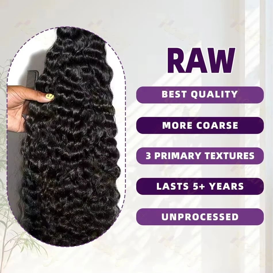 30–34 Inch Deep Wave Human Hair Bundles, Raw Unprocessed Double Weft Virgin Weave Extensions