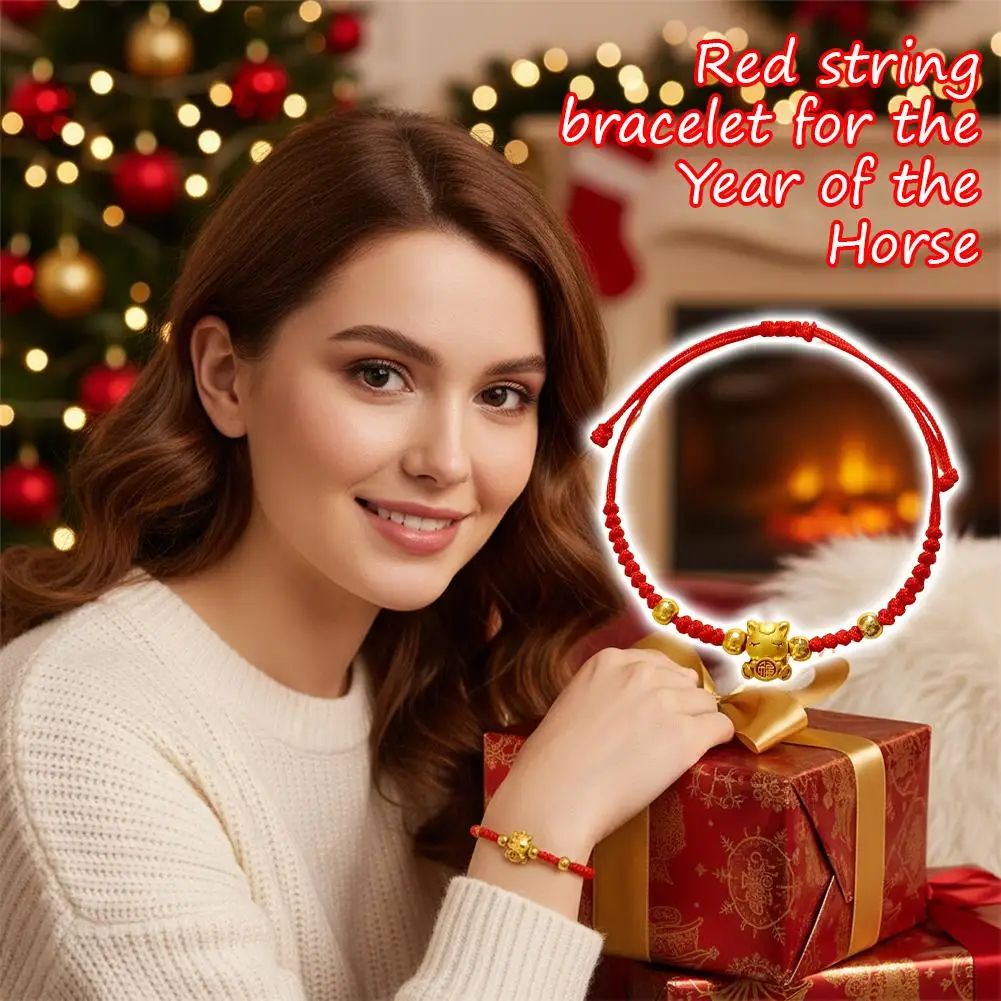 2026 Year of the Horse Red Lucky Rope Bracelet for Women - Chinese Style Beaded Charm, New Year Blessing Gift