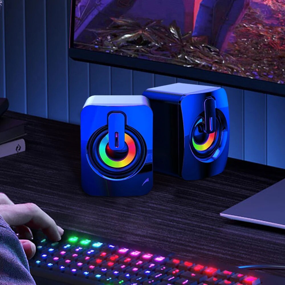 Computer Speakers for PC, HIFI Stereo Sound Box with LED Light, USB Wired Microphone for Desktop Computers
