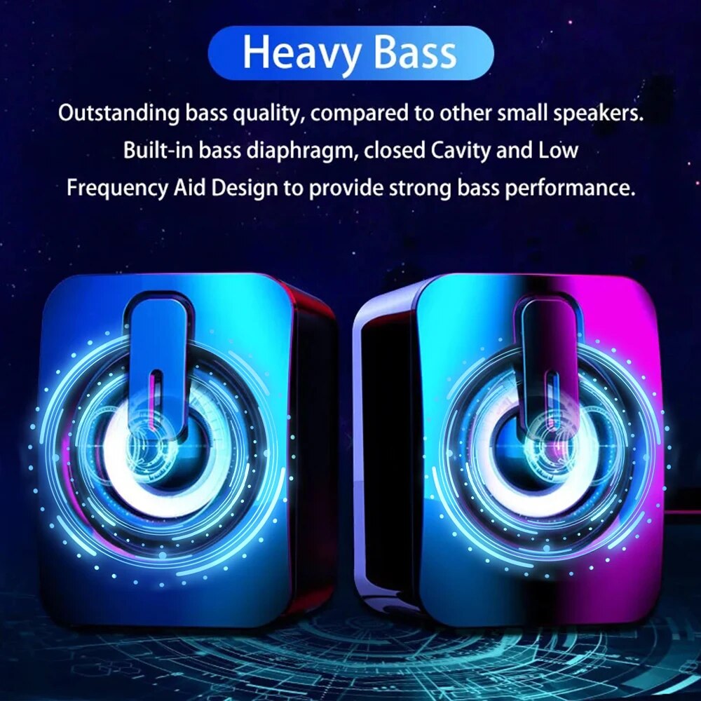 Computer Speakers for PC, HIFI Stereo Sound Box with LED Light, USB Wired Microphone for Desktop Computers