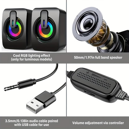 Computer Speakers for PC, HIFI Stereo Sound Box with LED Light, USB Wired Microphone for Desktop Computers