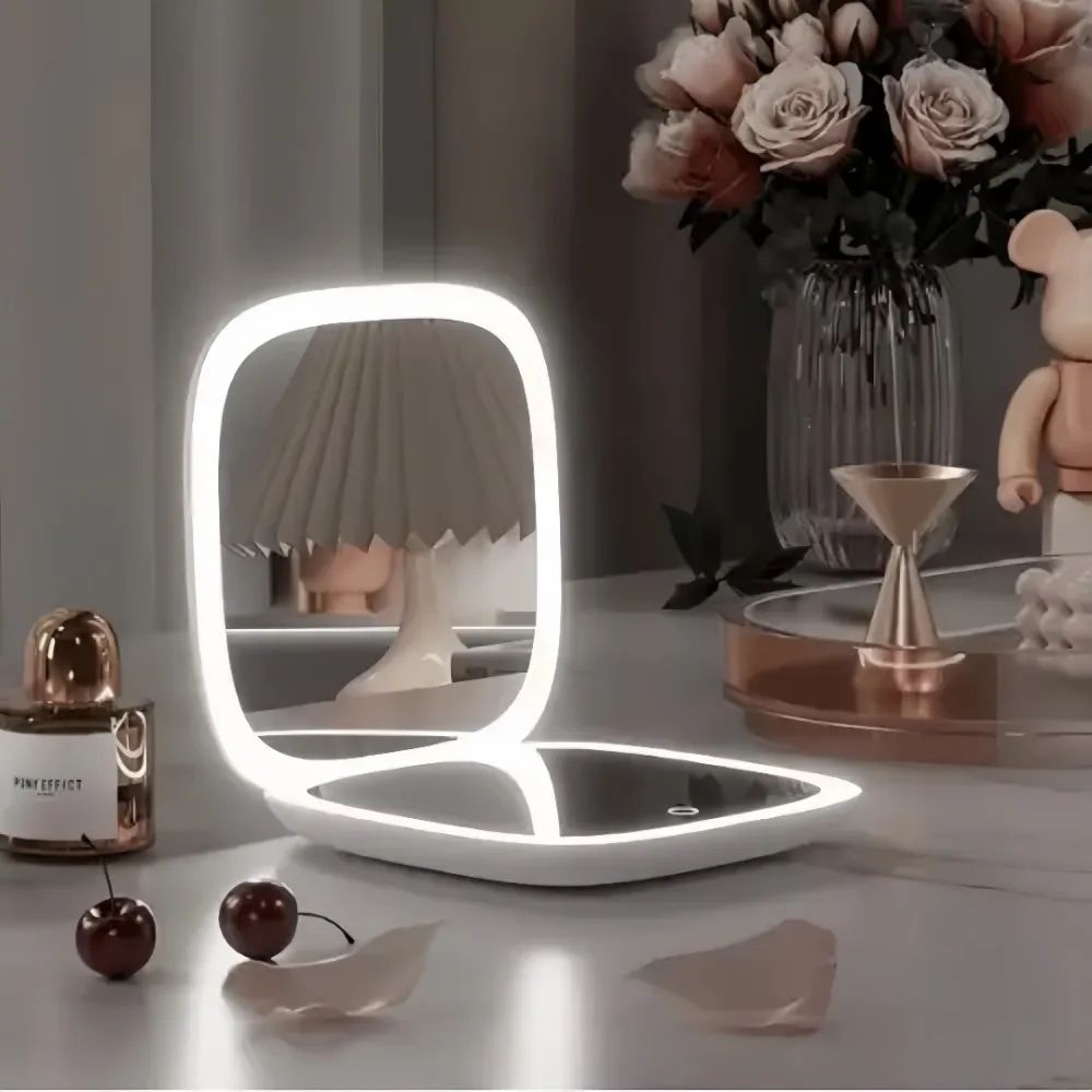 LED Double Sided Makeup Mirror With 3X Magnification USB Rechargeable Lighted Vanity Mirror