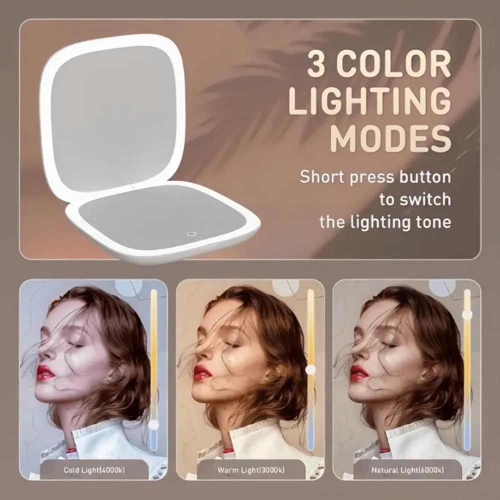 LED Double Sided Makeup Mirror With 3X Magnification USB Rechargeable Lighted Vanity Mirror
