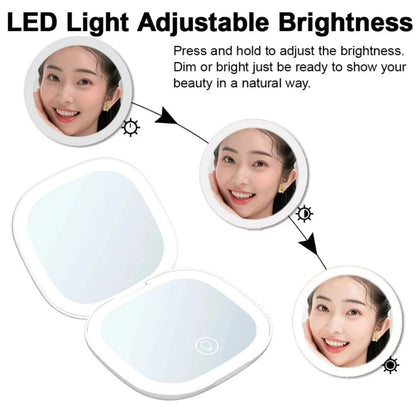 LED Double Sided Makeup Mirror With 3X Magnification USB Rechargeable Lighted Vanity Mirror