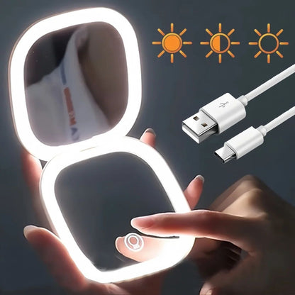 LED Double Sided Makeup Mirror With 3X Magnification USB Rechargeable Lighted Vanity Mirror