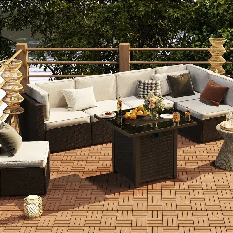 27 Pcs Interlocking Solid Wood Deck Tiles - DIY Outdoor Flooring for Patio, Garden, Terrace & Poolside Upgrade