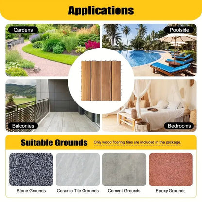 27 Pcs Interlocking Solid Wood Deck Tiles - DIY Outdoor Flooring for Patio, Garden, Terrace & Poolside Upgrade