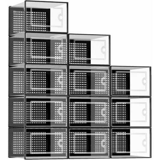 Clear Stackable Shoe Storage Boxes - Large Sneaker Organizer Containers, Space-Saving Shoe Rack Alternative