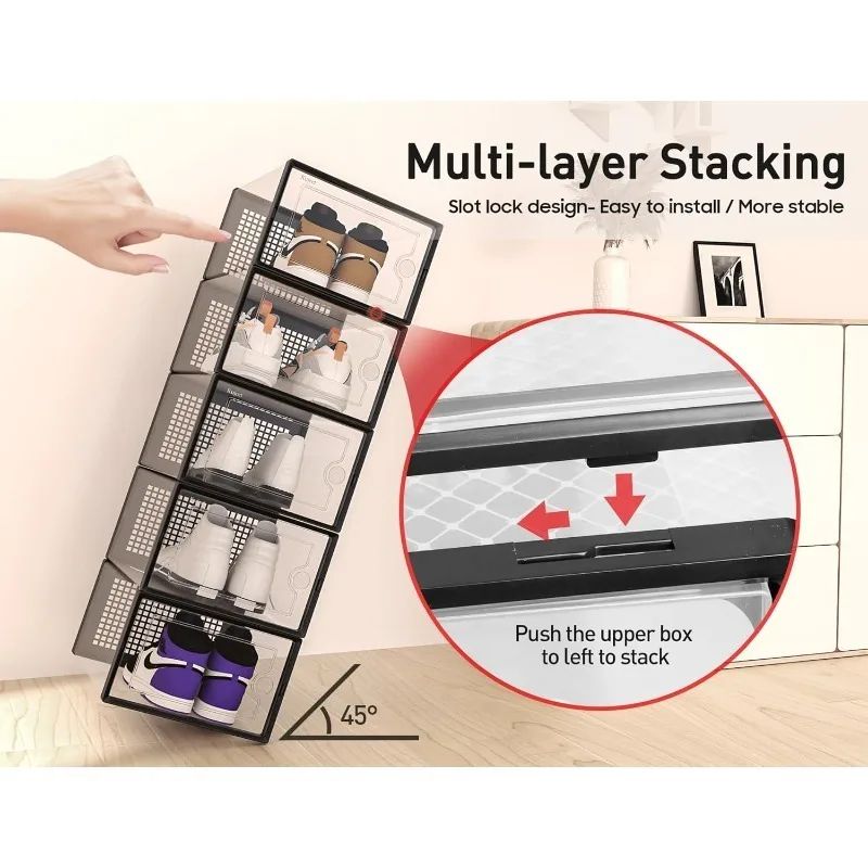 Clear Stackable Shoe Storage Boxes - Large Sneaker Organizer Containers, Space-Saving Shoe Rack Alternative