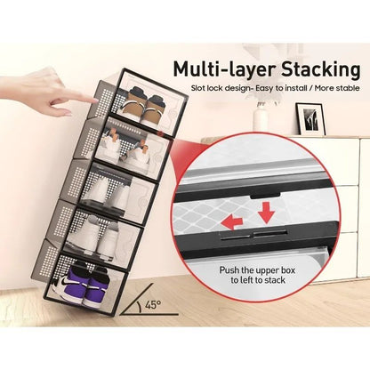 Clear Stackable Shoe Storage Boxes - Large Sneaker Organizer Containers, Space-Saving Shoe Rack Alternative