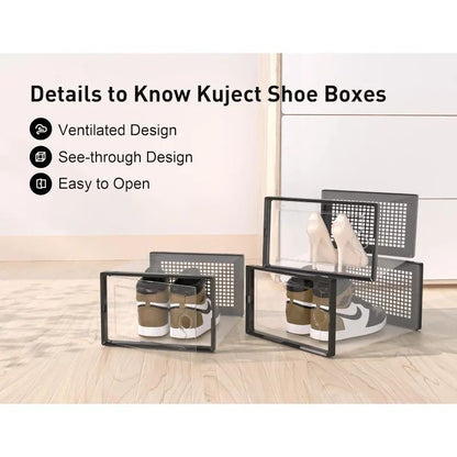 Clear Stackable Shoe Storage Boxes - Large Sneaker Organizer Containers, Space-Saving Shoe Rack Alternative