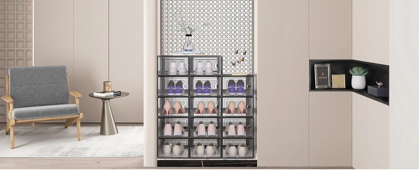 Clear Stackable Shoe Storage Boxes - Large Sneaker Organizer Containers, Space-Saving Shoe Rack Alternative