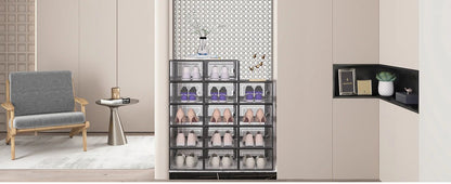 Clear Stackable Shoe Storage Boxes - Large Sneaker Organizer Containers, Space-Saving Shoe Rack Alternative