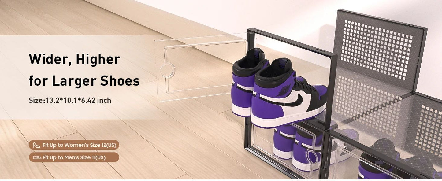Clear Stackable Shoe Storage Boxes - Large Sneaker Organizer Containers, Space-Saving Shoe Rack Alternative