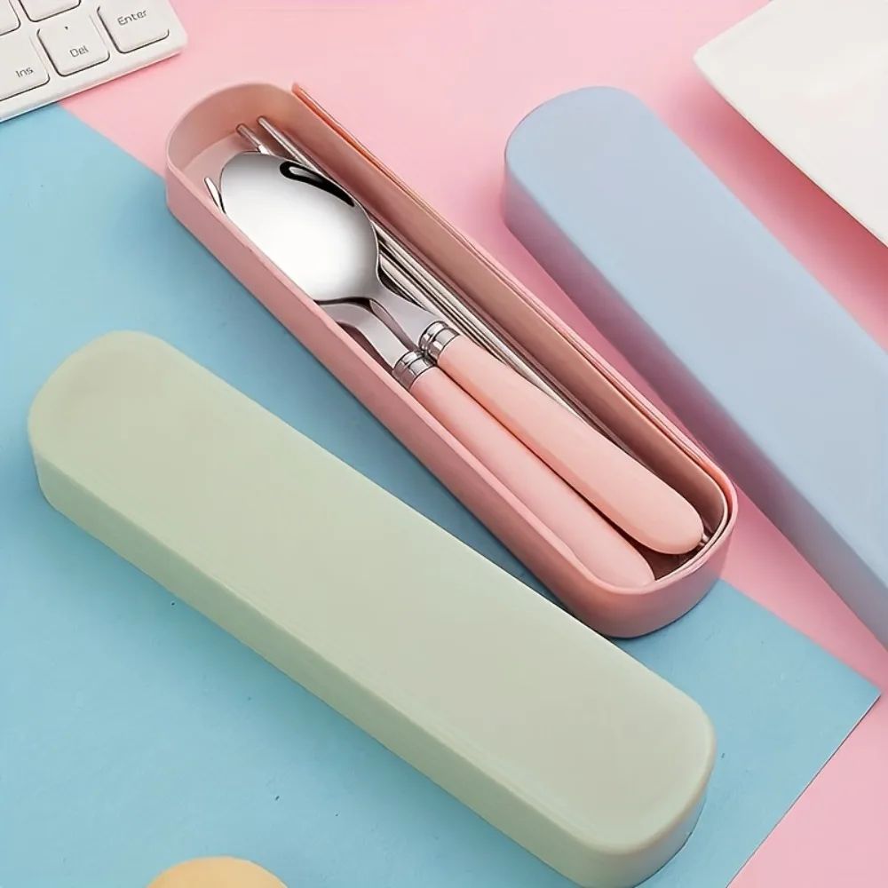 Polishing Stainless Steel Portable Cutlery Set w/ Storage Box - Picnic Camping Travel Flatware, Rust-Resistant