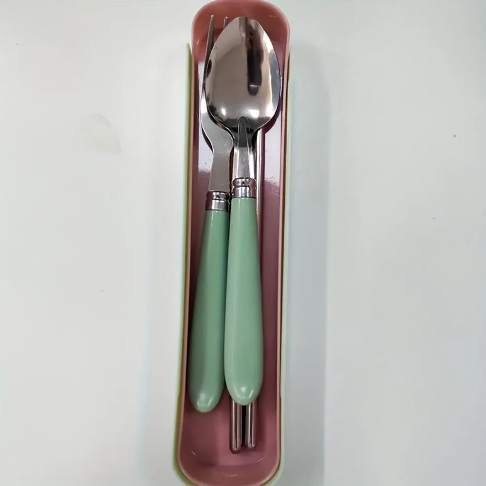 Polishing Stainless Steel Portable Cutlery Set w/ Storage Box - Picnic Camping Travel Flatware, Rust-Resistant