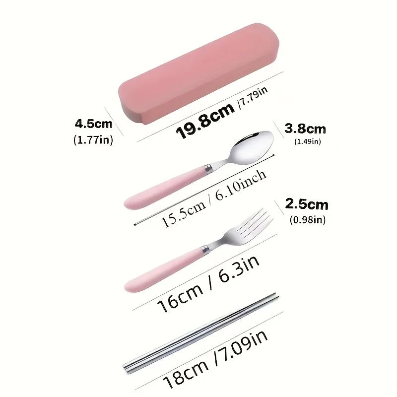 Polishing Stainless Steel Portable Cutlery Set w/ Storage Box - Picnic Camping Travel Flatware, Rust-Resistant