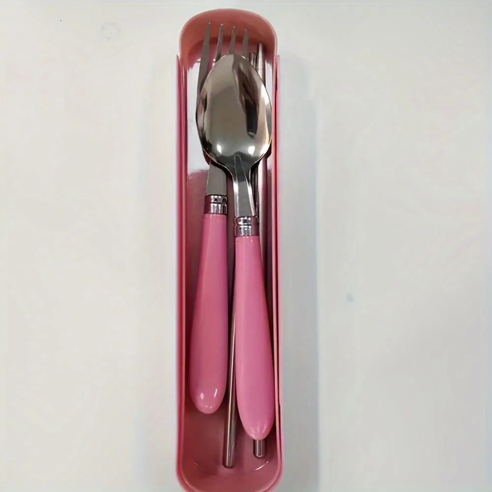 Polishing Stainless Steel Portable Cutlery Set w/ Storage Box - Picnic Camping Travel Flatware, Rust-Resistant