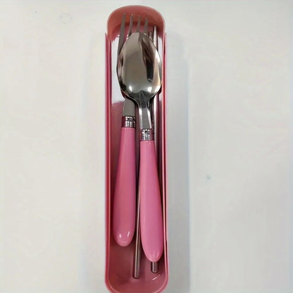 Polishing Stainless Steel Portable Cutlery Set w/ Storage Box - Picnic Camping Travel Flatware, Rust-Resistant