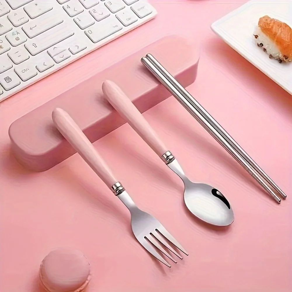 Polishing Stainless Steel Portable Cutlery Set w/ Storage Box - Picnic Camping Travel Flatware, Rust-Resistant