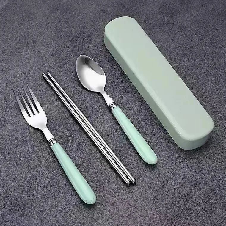 Polishing Stainless Steel Portable Cutlery Set w/ Storage Box - Picnic Camping Travel Flatware, Rust-Resistant