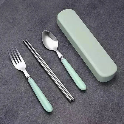Polishing Stainless Steel Portable Cutlery Set w/ Storage Box - Picnic Camping Travel Flatware, Rust-Resistant