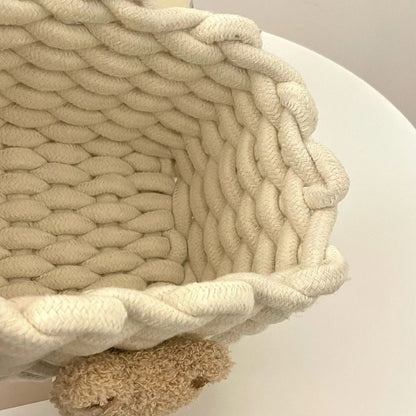 Handmade Cotton Rope Storage Basket Little Bear - Cute Desktop Organizer for Cosmetics, Sundries, Eco-Friendly Bin