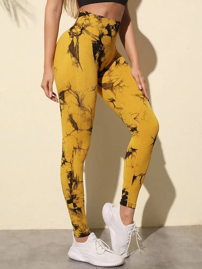 Womens Seamless Tie Dye High Waisted Yoga Leggings for Workout and Fitness