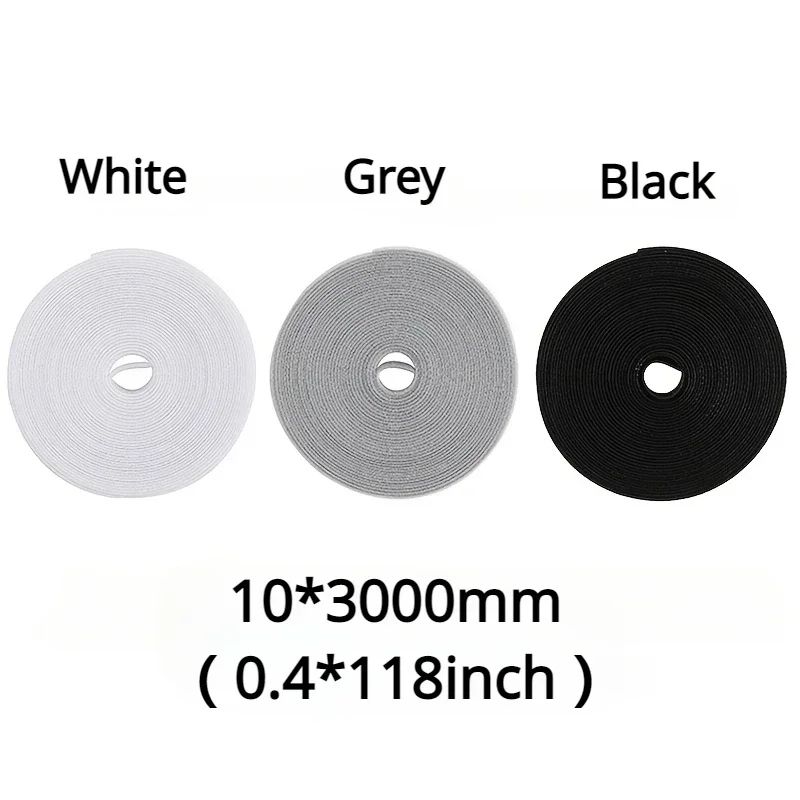Reusable Cable Management Tape Roll 10x3000mm – Cut-to-Length Reusable Cable Ties Cord Organizer for Desk, Home & Travel
