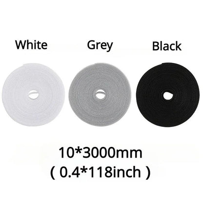 Reusable Cable Management Tape Roll 10x3000mm – Cut-to-Length Reusable Cable Ties Cord Organizer for Desk, Home & Travel