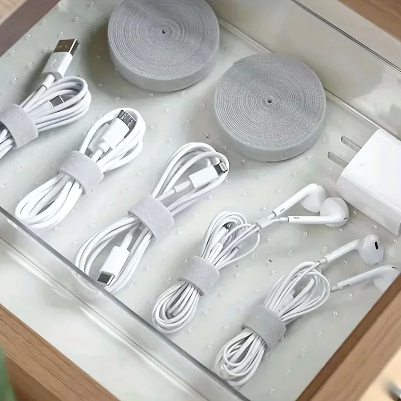 Reusable Cable Management Tape Roll 10x3000mm – Cut-to-Length Reusable Cable Ties Cord Organizer for Desk, Home & Travel