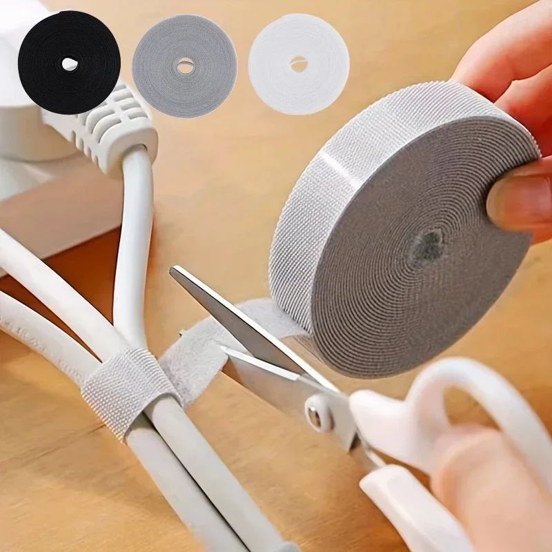 Reusable Cable Management Tape Roll 10x3000mm – Cut-to-Length Reusable Cable Ties Cord Organizer for Desk, Home & Travel