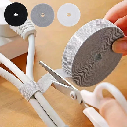 Reusable Cable Management Tape Roll 10x3000mm – Cut-to-Length Reusable Cable Ties Cord Organizer for Desk, Home & Travel