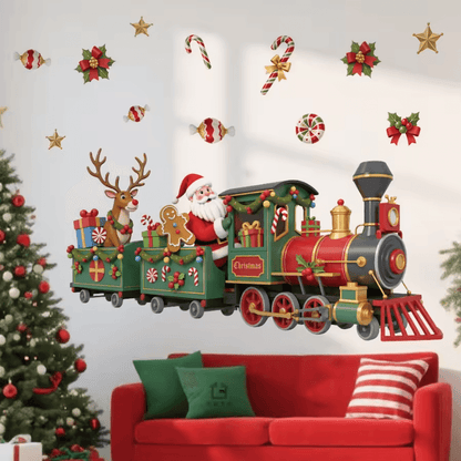 Santa Train Christmas Wall Sticker – Whimsical Removable Christmas Wall Decals Self-Adhesive Holiday Room Decor Sticker