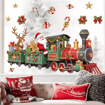 Santa Train Christmas Wall Sticker – Whimsical Removable Christmas Wall Decals Self-Adhesive Holiday Room Decor Sticker