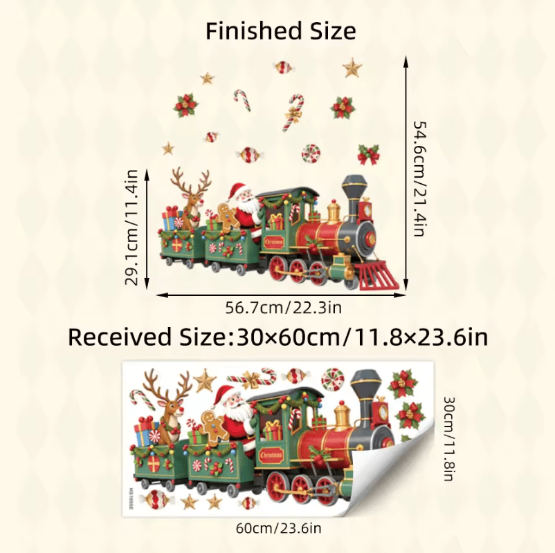 Santa Train Christmas Wall Sticker – Whimsical Removable Christmas Wall Decals Self-Adhesive Holiday Room Decor Sticker