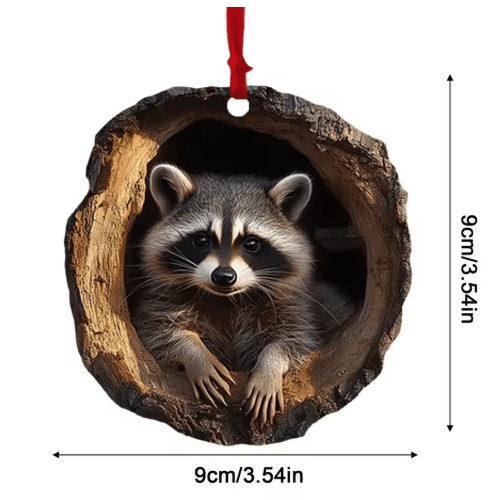 Animal Christmas Acrylic Pendant Ornament – Raccoon, Owl, Squirrel, Bunny & Bird (2D Design)